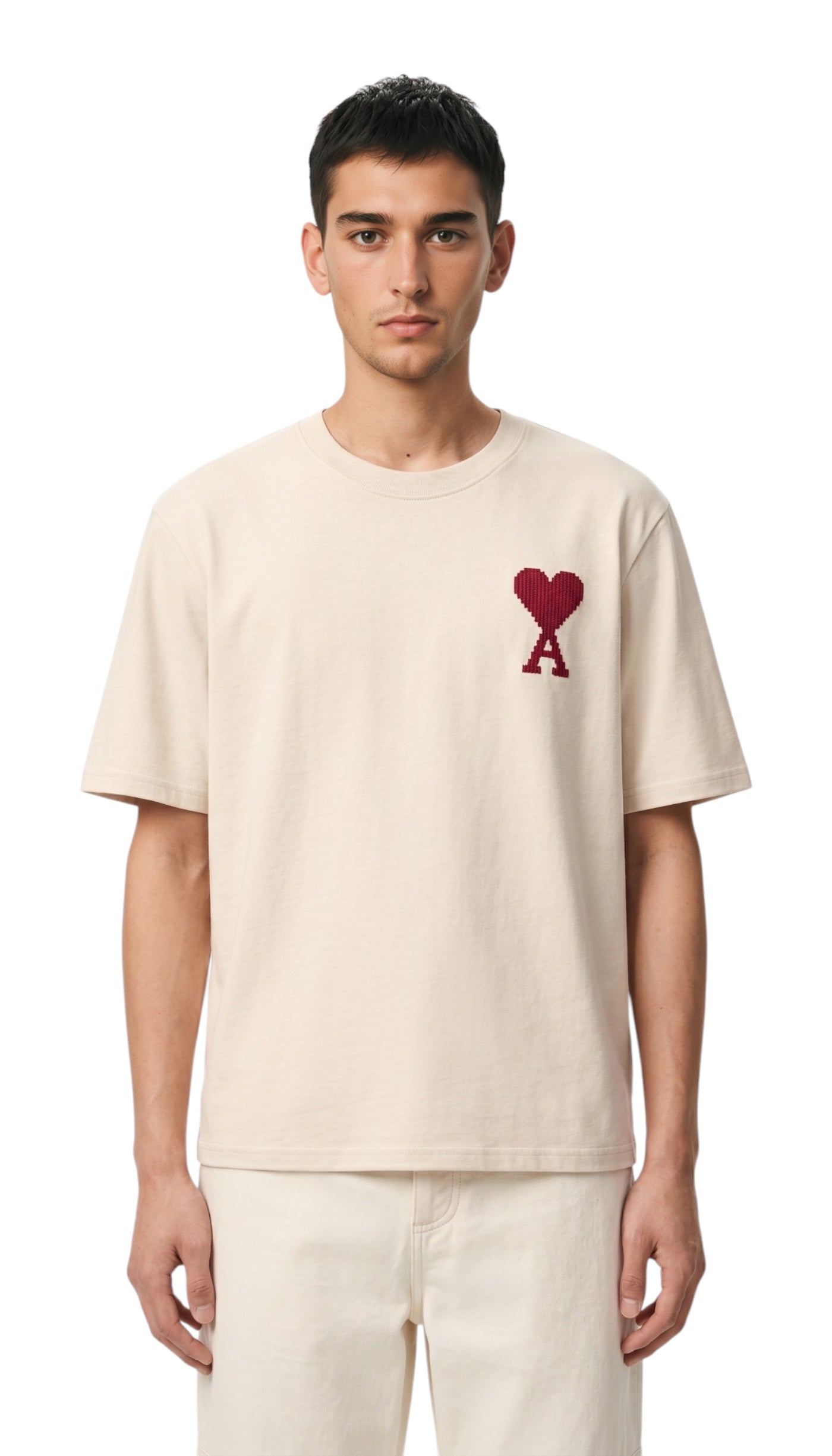 T-Shirt unisexe broderie lune soleil ami Beige