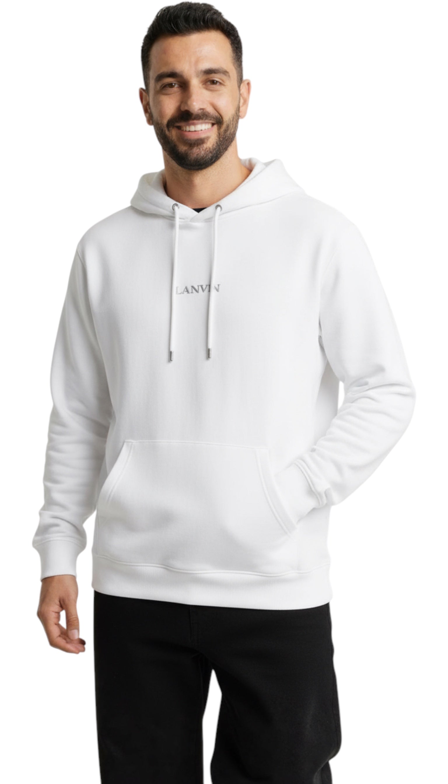 Hanorac unisex Lanvin oversize cu logo brodat alb