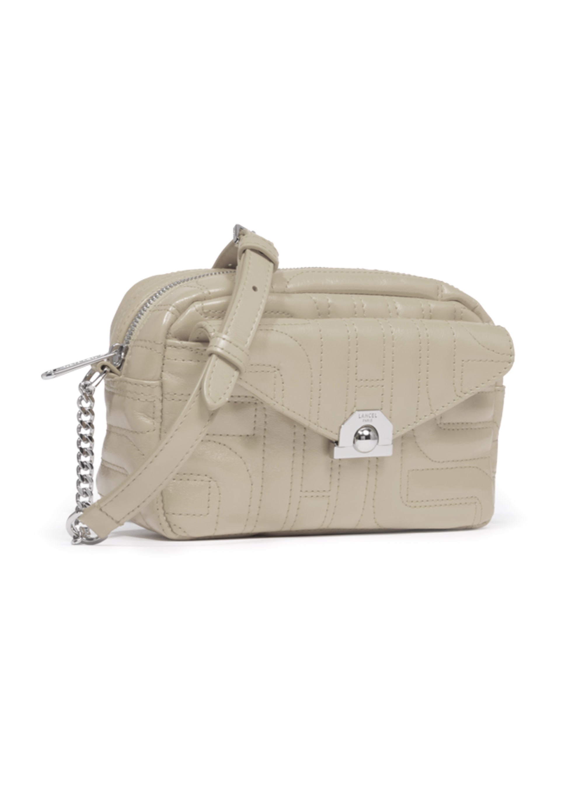 Torebka skórzana Midi-Minuit camera beżowa Lancel