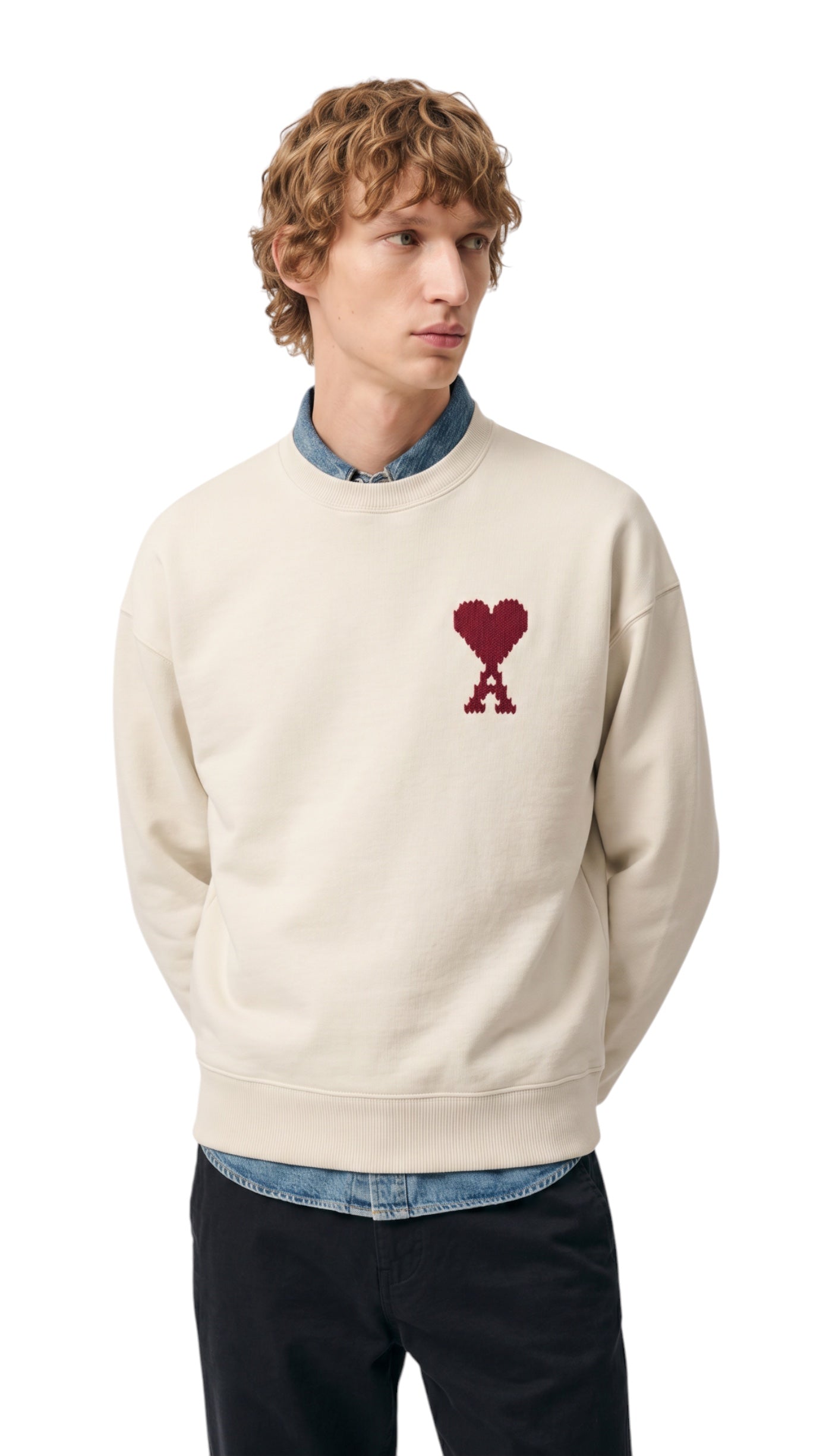 Sweatshirt unisexe broderie lune soleil ami Beige