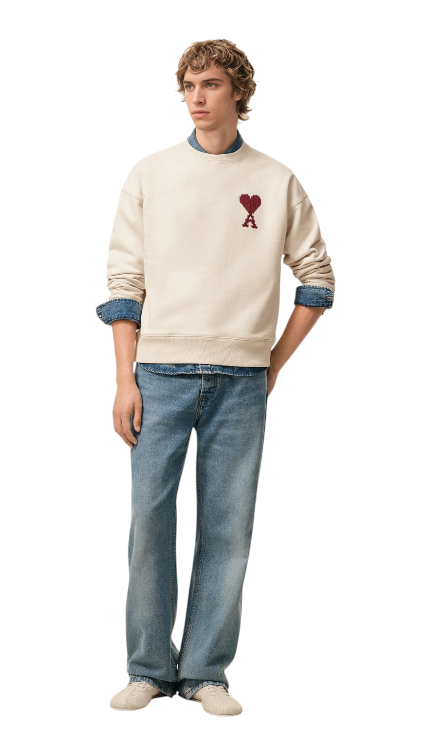 Sweatshirt unisexe broderie lune soleil ami Beige