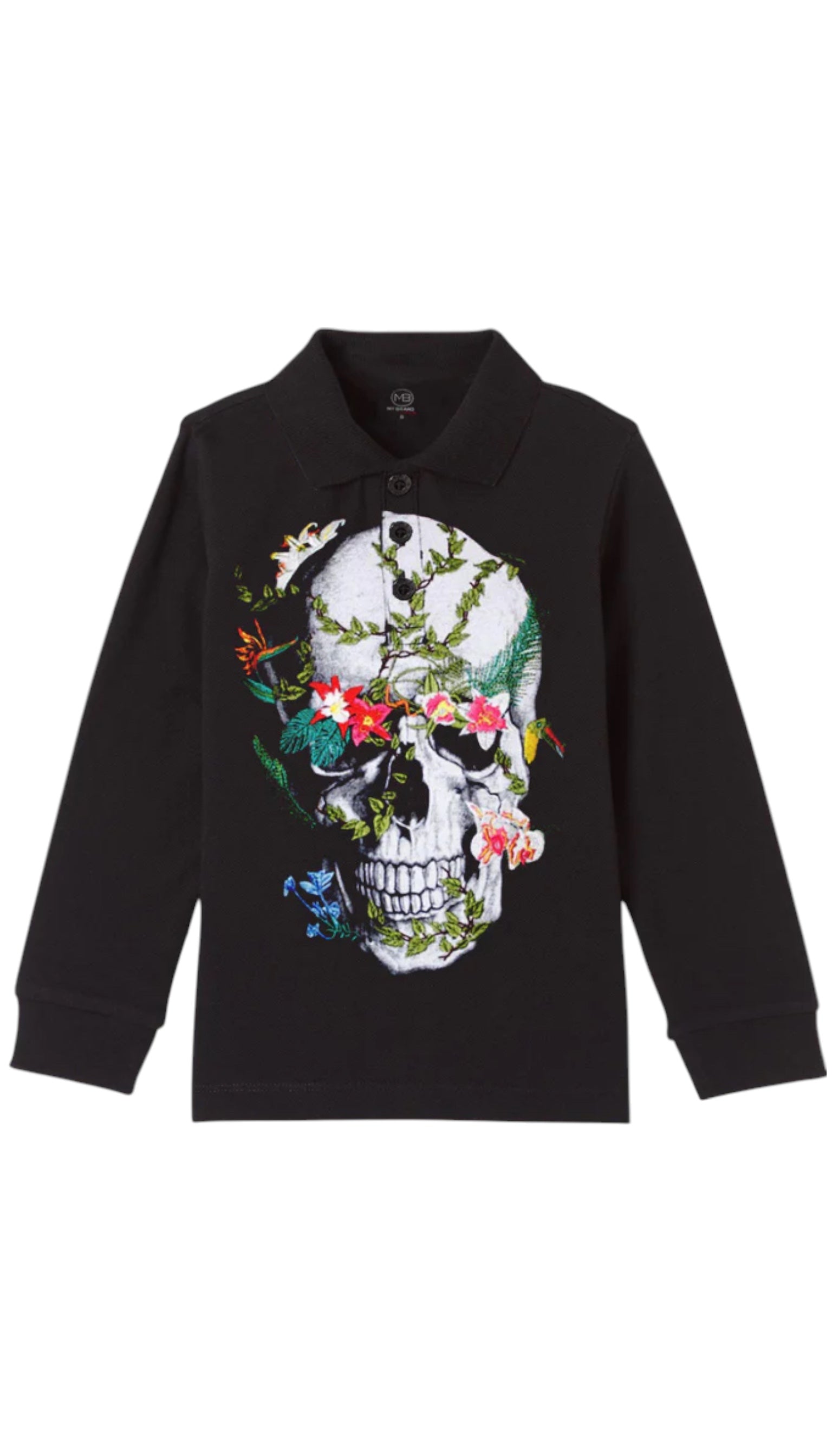 Paradise Skull My Brand long-sleeved black polo shirt for boys