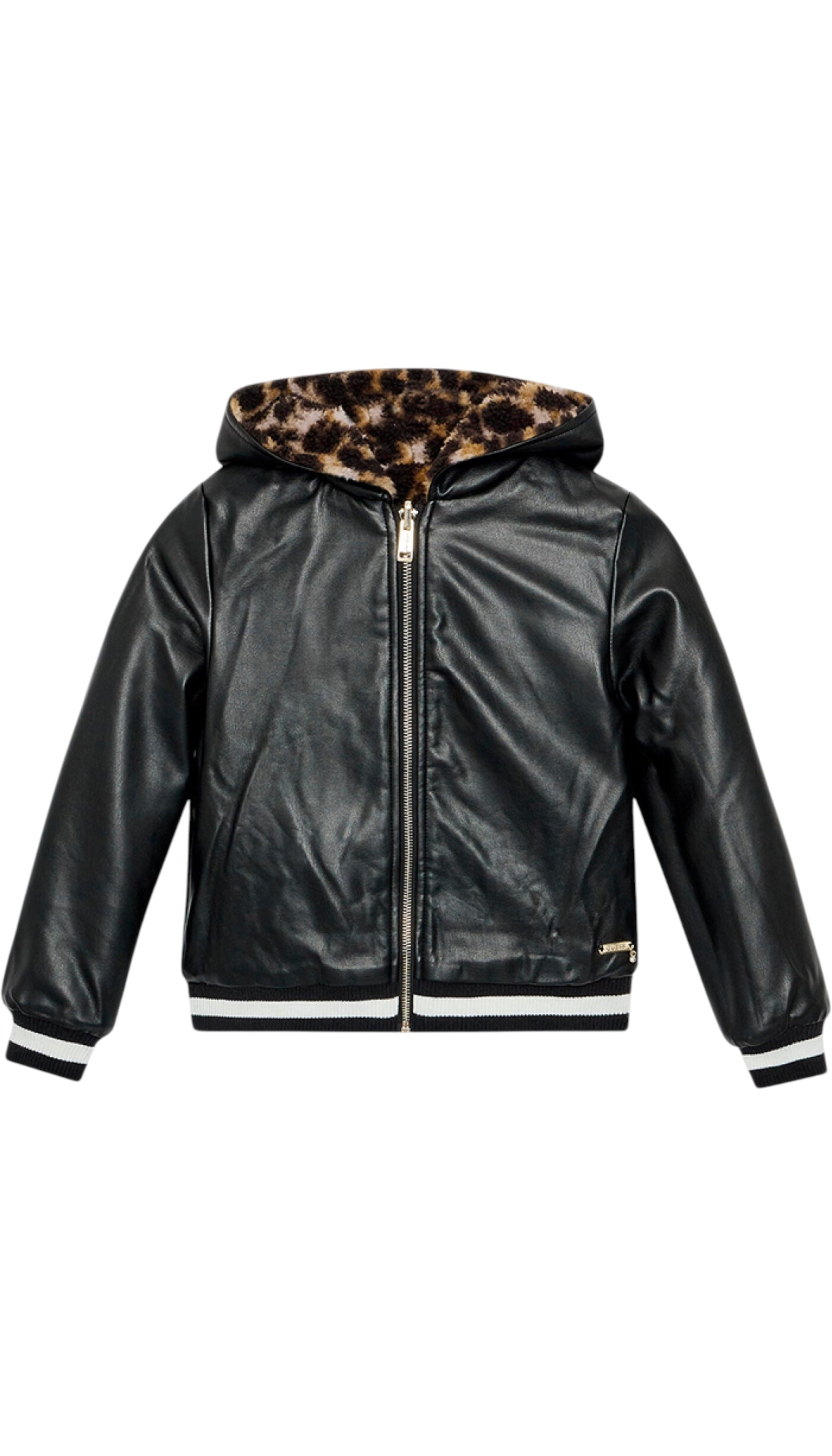 Jachetă reversibilă pentru fete Guess, din piele/leopard