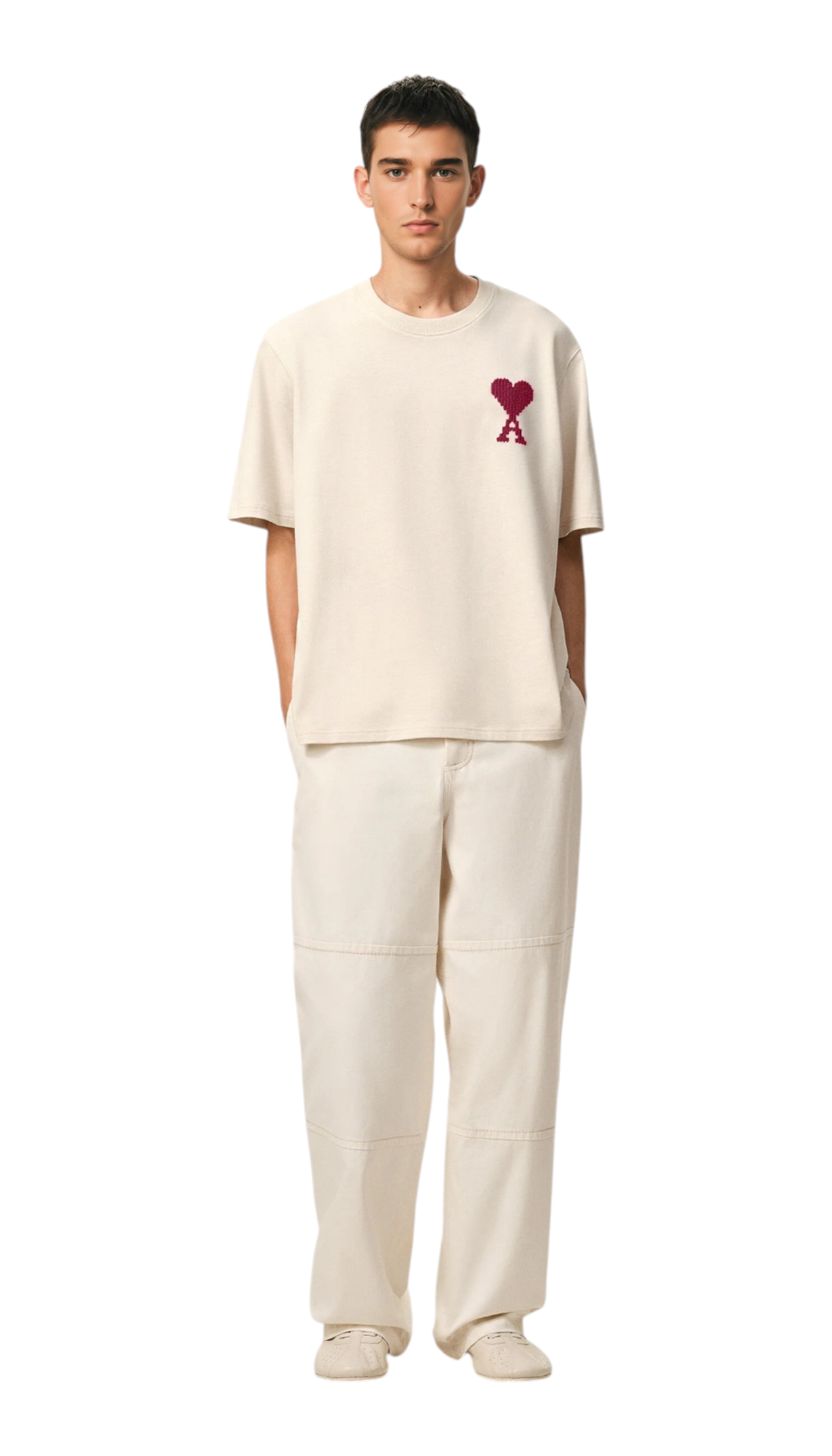 T-Shirt unisexe broderie lune soleil ami Beige