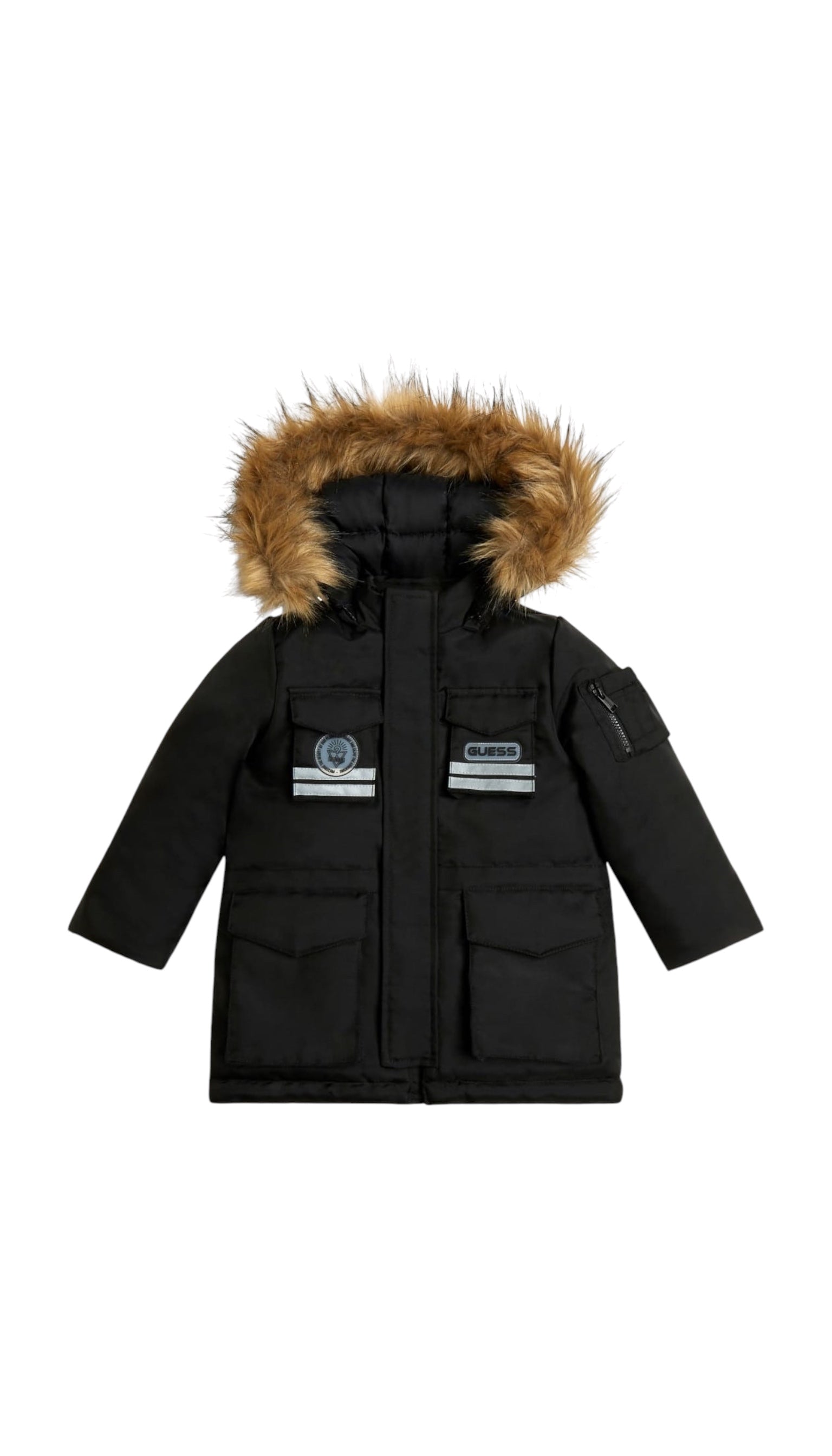 Guess Boys' Winter Parka, Black with Fur Hood