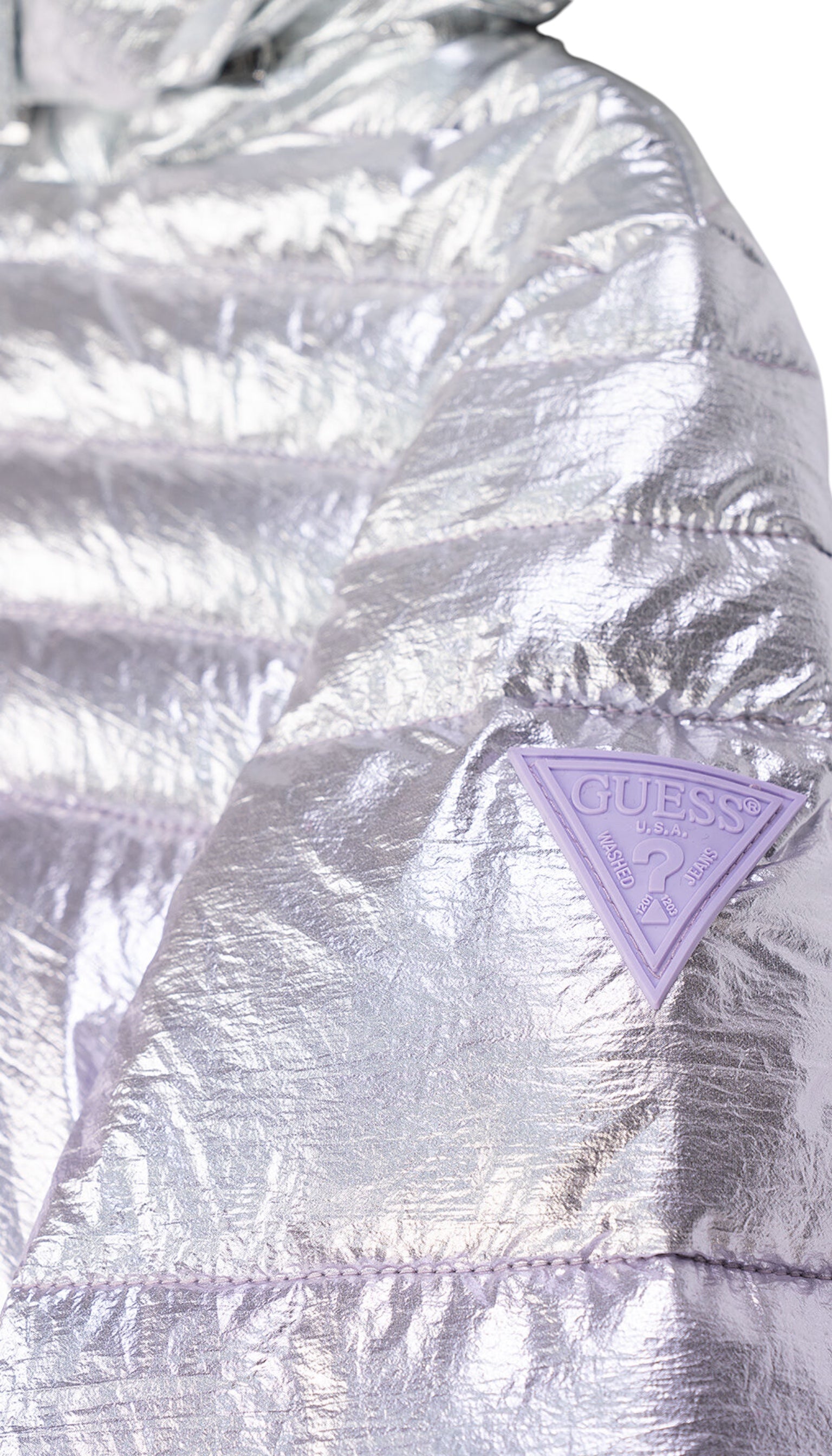 Guess girls' silver/purple puffer jacket
