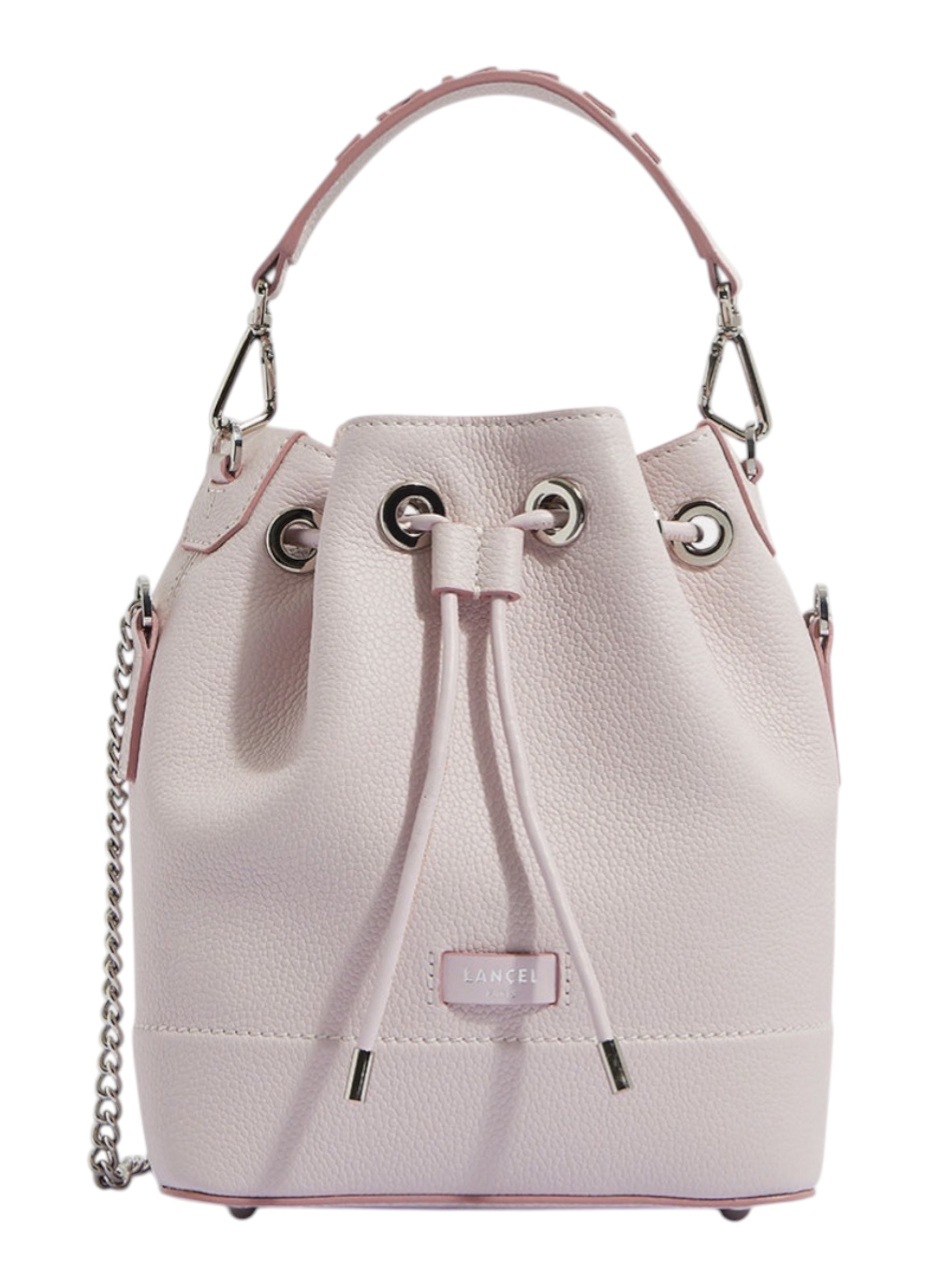 Ninon leather handbag pink bucket bag Lancel