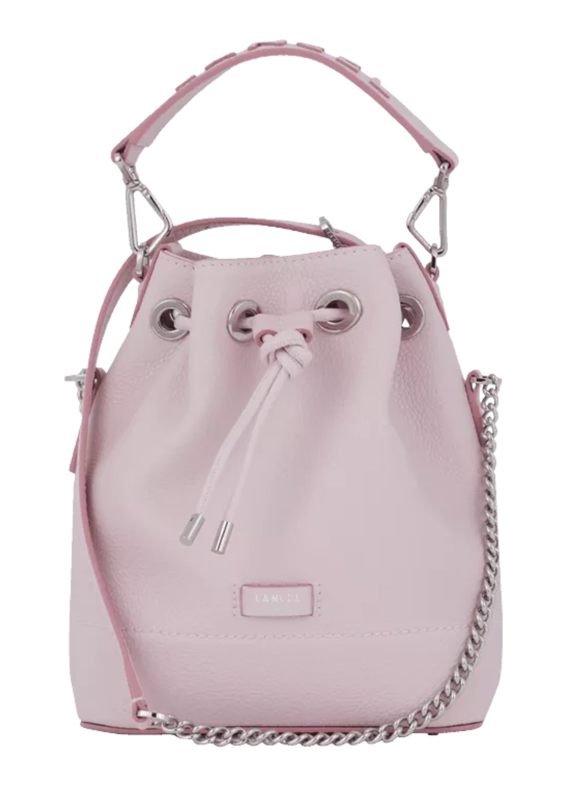 Ninon leather handbag pink bucket bag Lancel