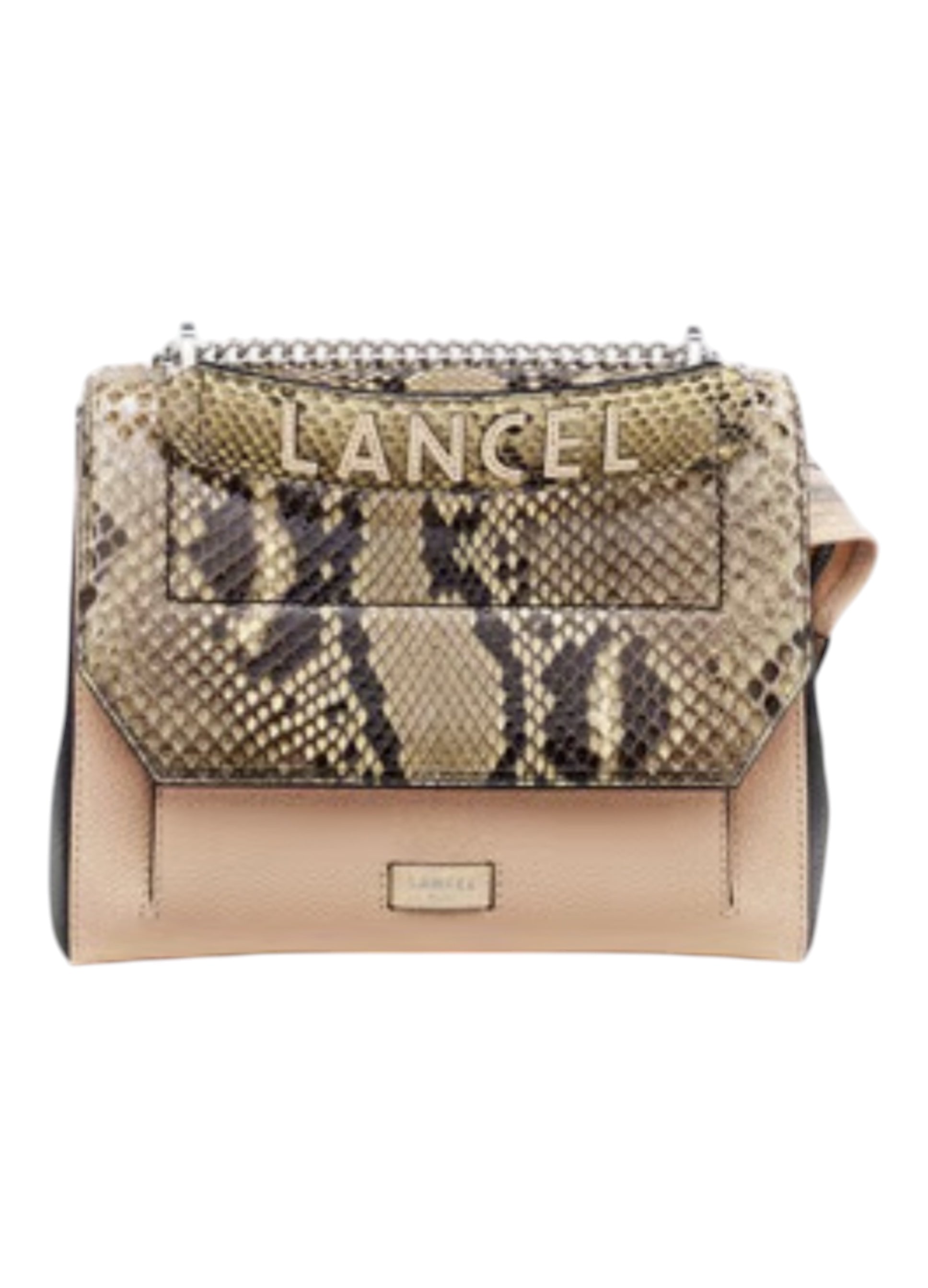 Ninon leather handbag S flap bag python nude pink Lancel