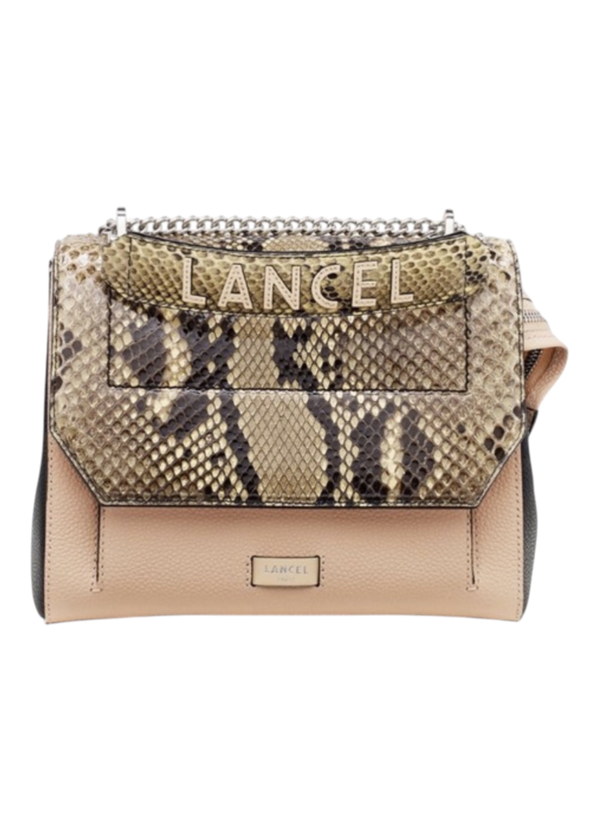Ninon leather handbag S flap bag python nude pink Lancel