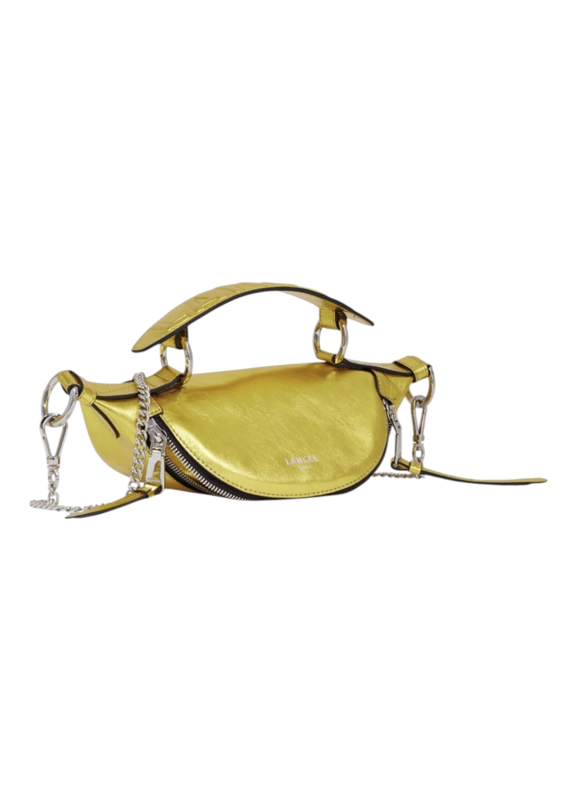 Ninon leather handbag S flap bag python rose nude black Lancel
