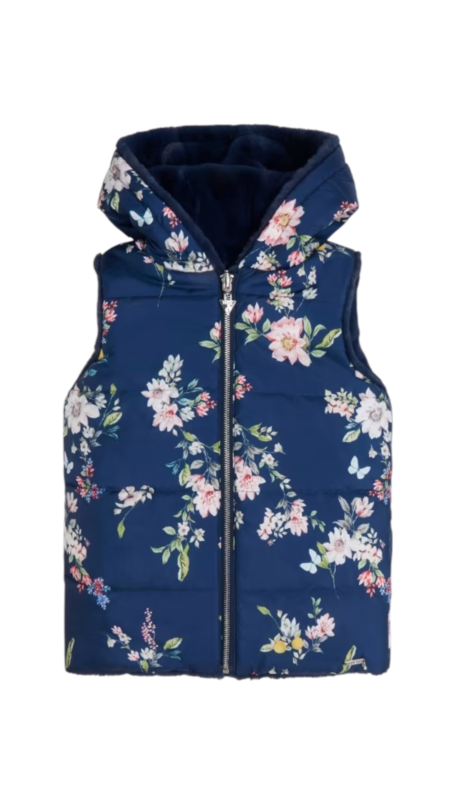 Vestă de fată fără mâneci reversibilă Guess albastră