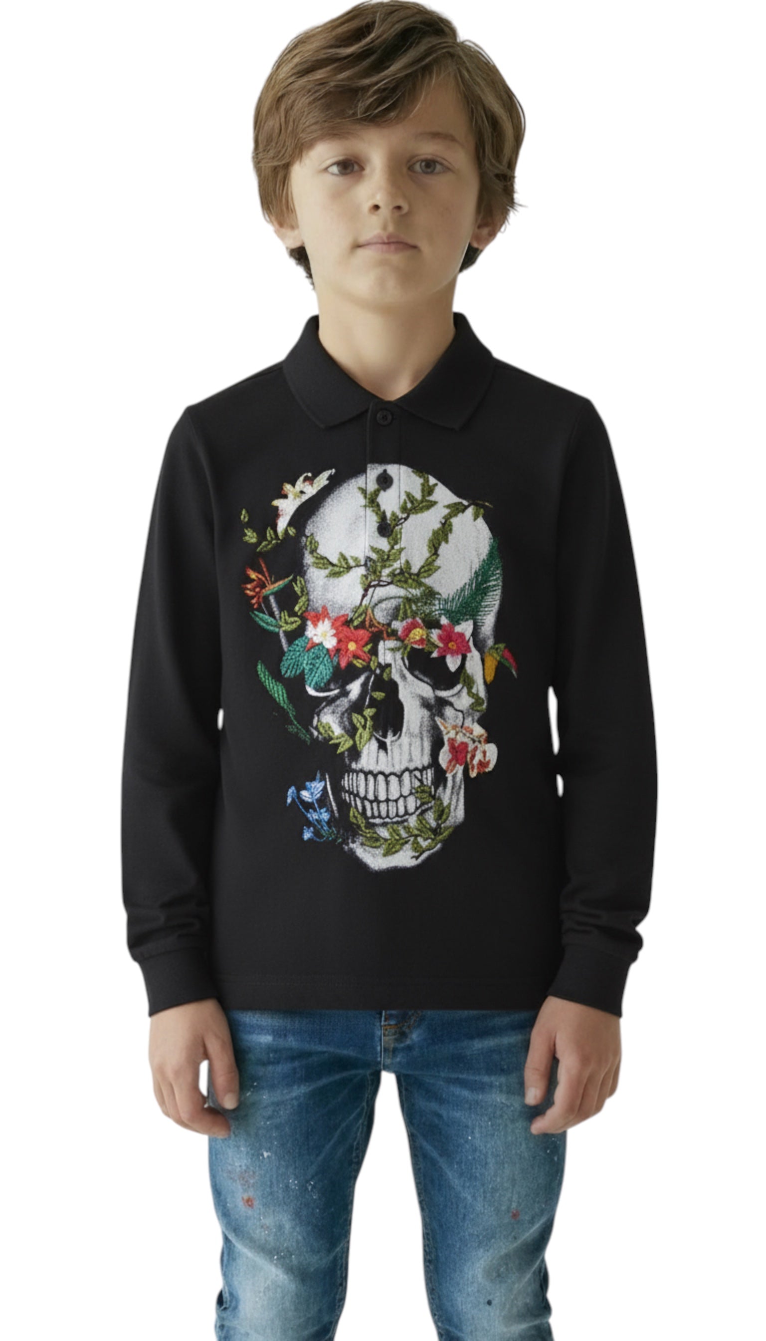 Polo garçon manches longues noir Paradise Skull  My brand