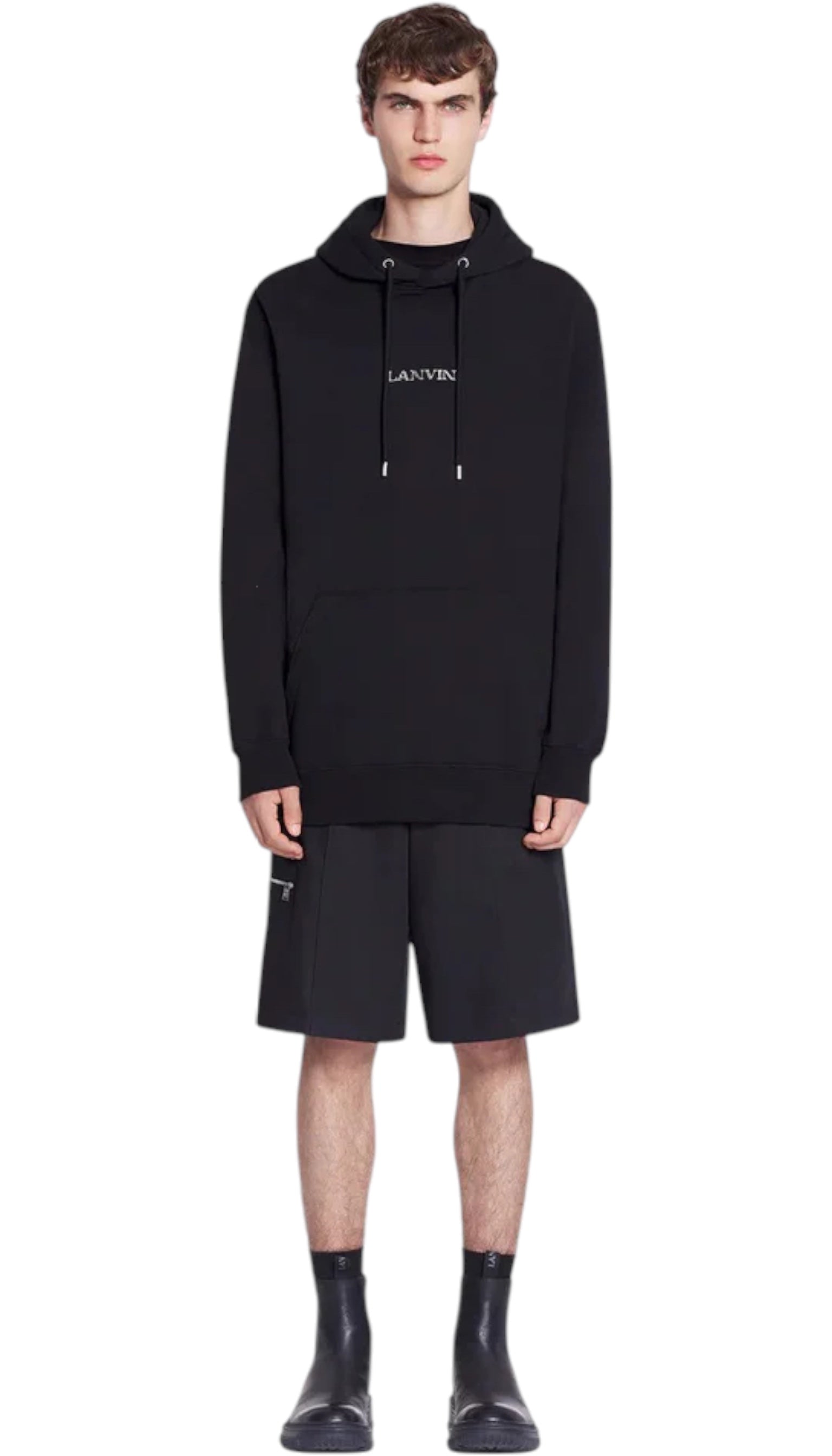 Hanorac unisex Lanvin oversize negru cu logo brodat