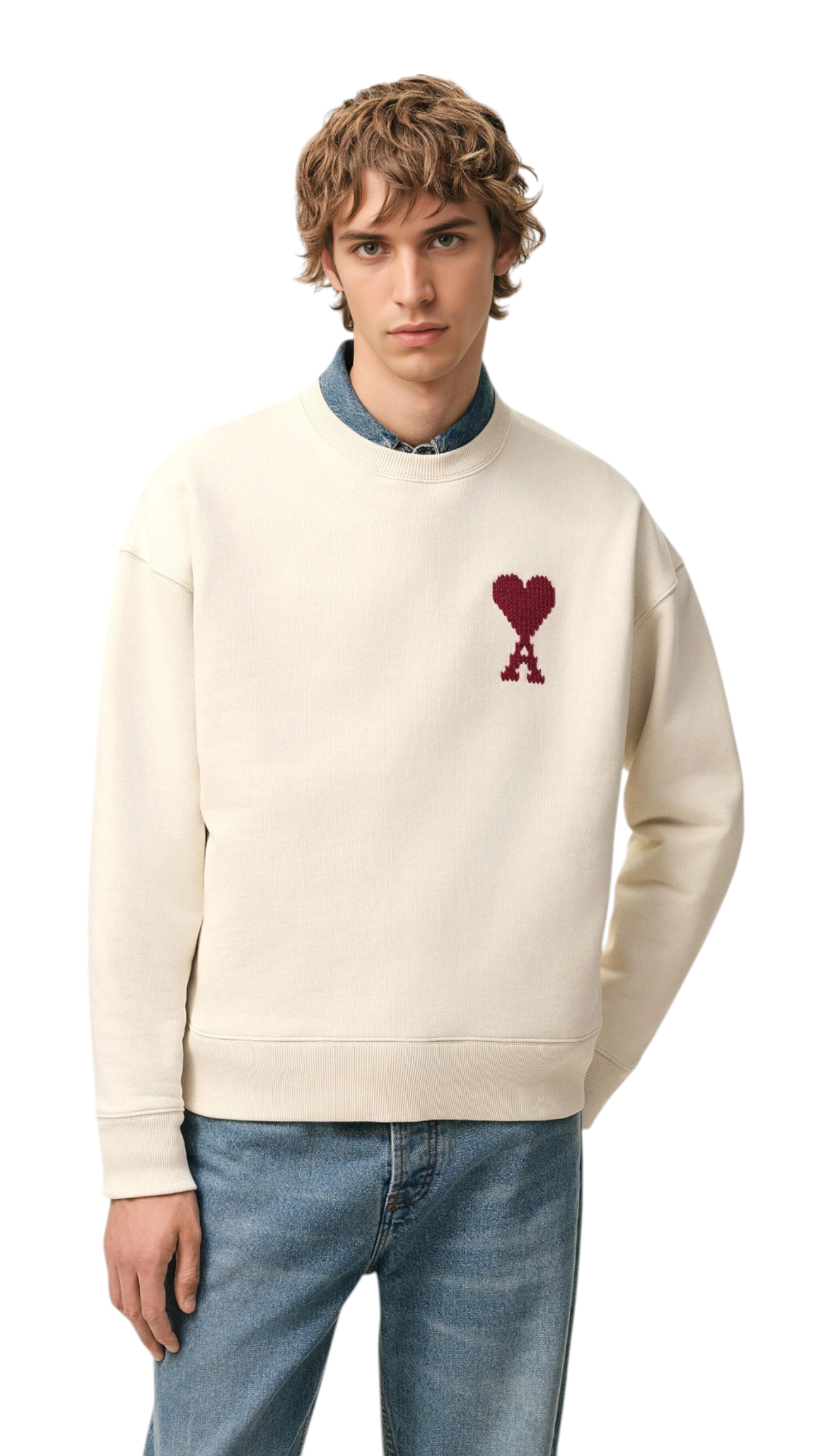 Sweatshirt unisexe broderie lune soleil ami Beige