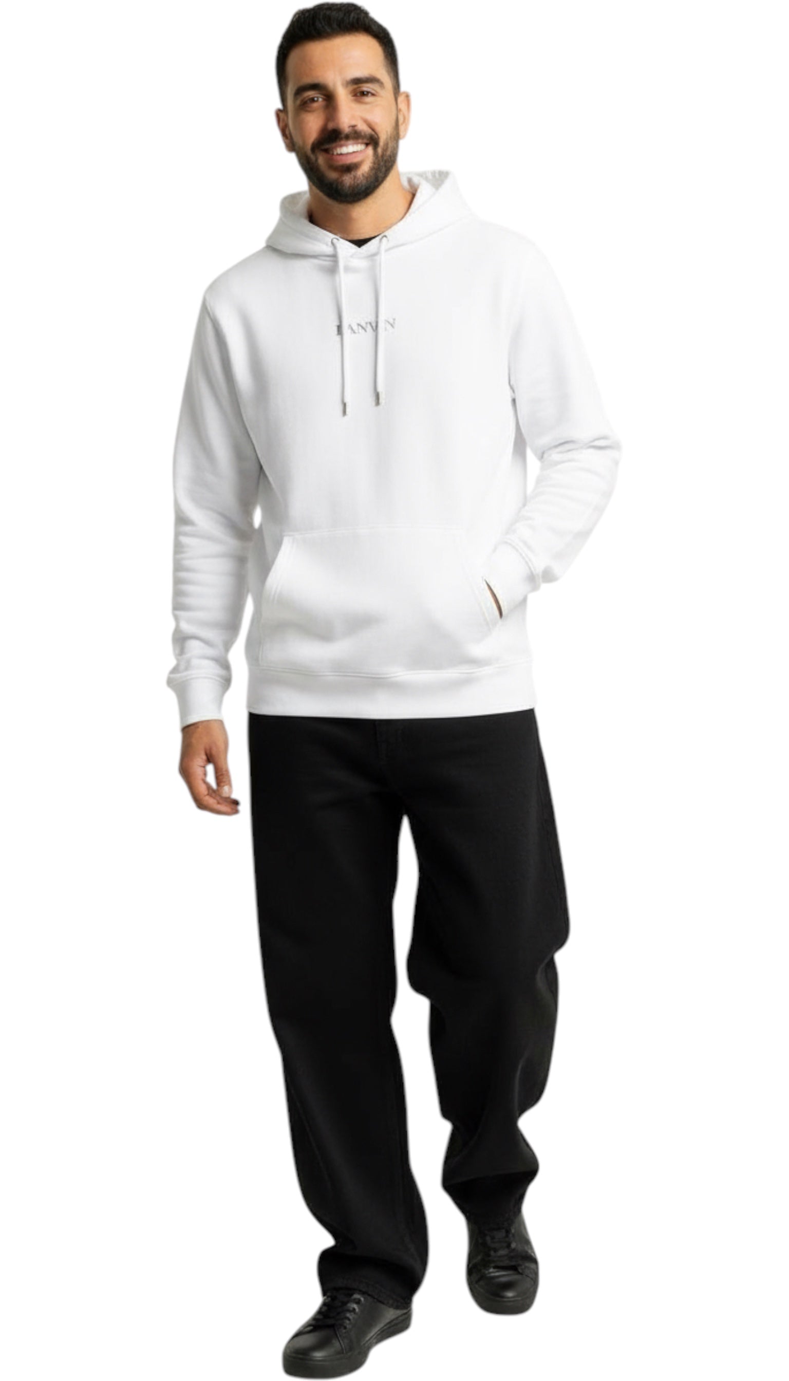 Hanorac unisex Lanvin oversize cu logo brodat alb