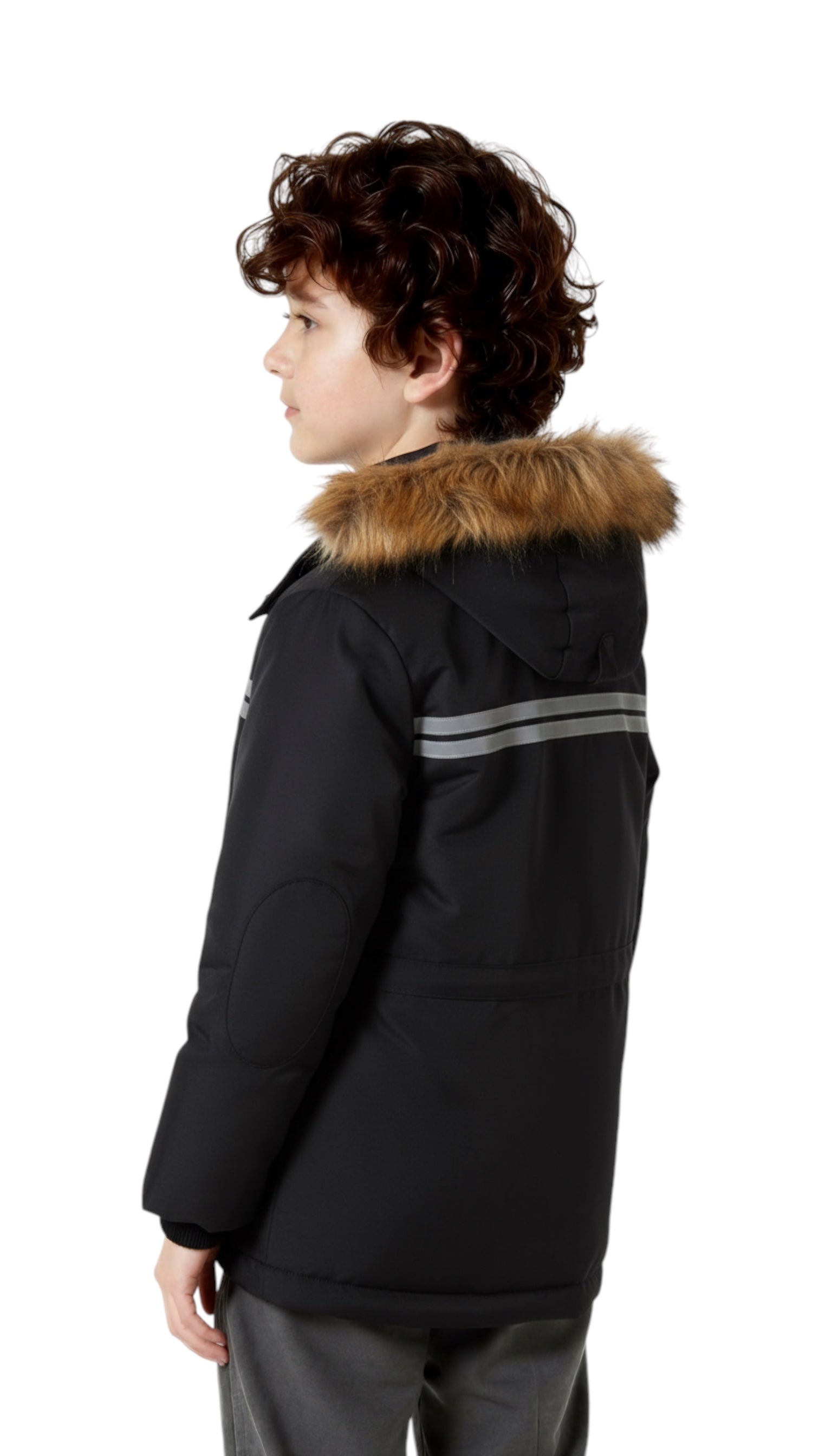 Guess Boys' Winter Parka, Black with Fur Hood