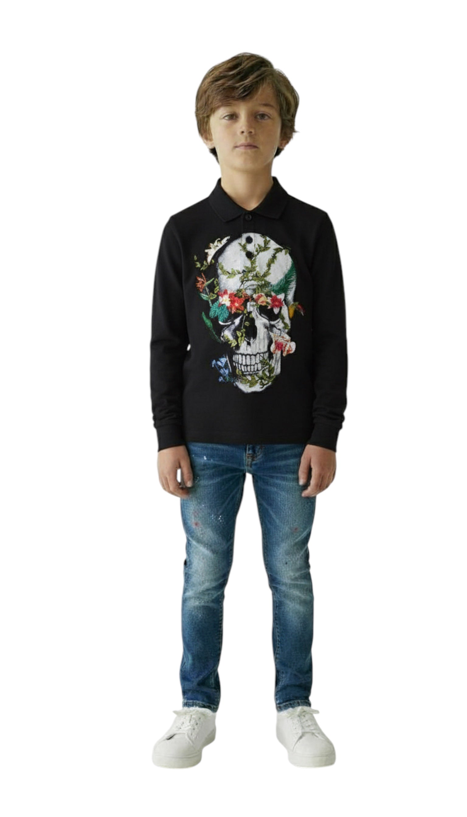 Polo garçon manches longues noir Paradise Skull  My brand