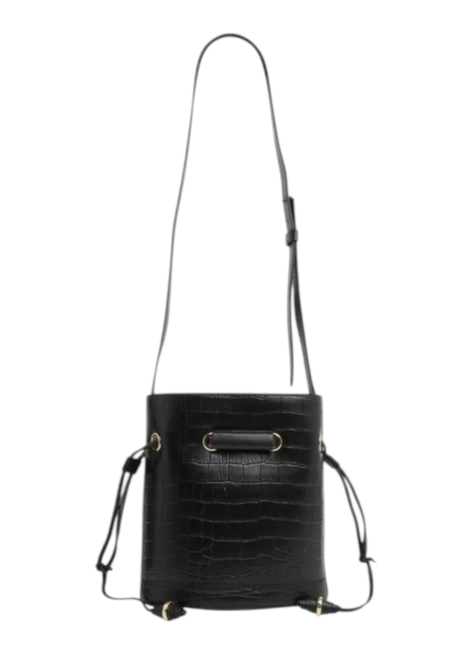 Leather handbag Le Huit bucket bag black croc-embossed Lancel